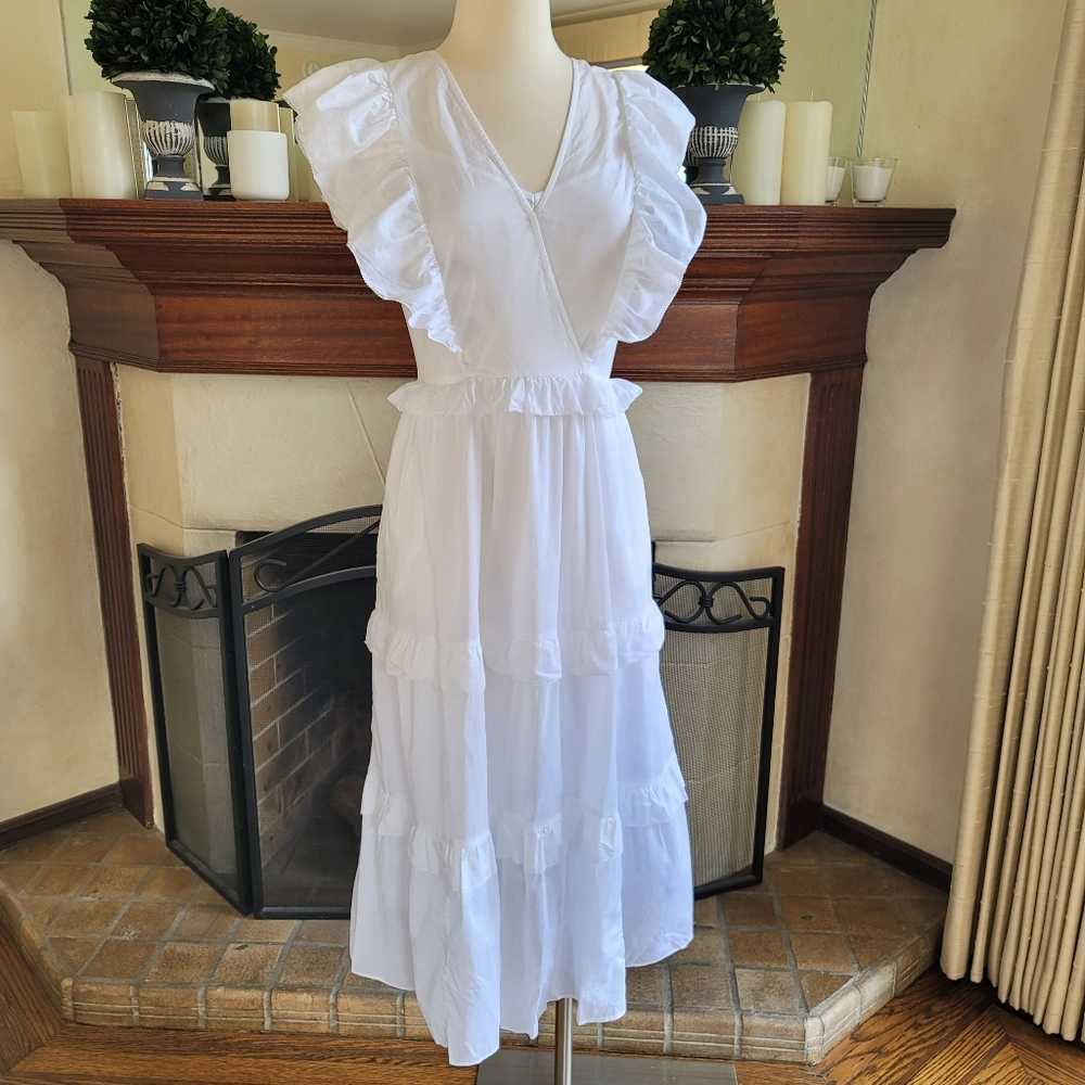 New! J Crew sz M Ruffle-sleeve White Cotton Voile Summer Midi Dress NWT - Picture 4 of 7